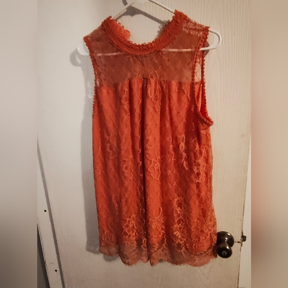Elegant Orange Lace Sleeveless Top